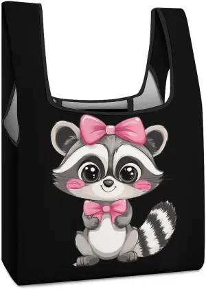 Raccoon Shopping Bags Reusable Grocery Bag Lightweight Tote Bags Holiday Bags with Handles
