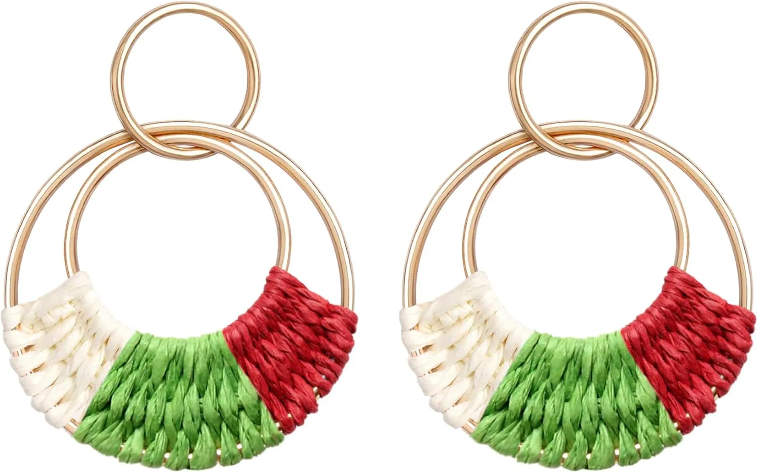 Raffia Hoop Earrings for Women Fun Boho Summer Beach Earrings Lightweight Handmade Straw Wicker Rattan Dangle Earrings Statement Geometric Round Drop Earrings