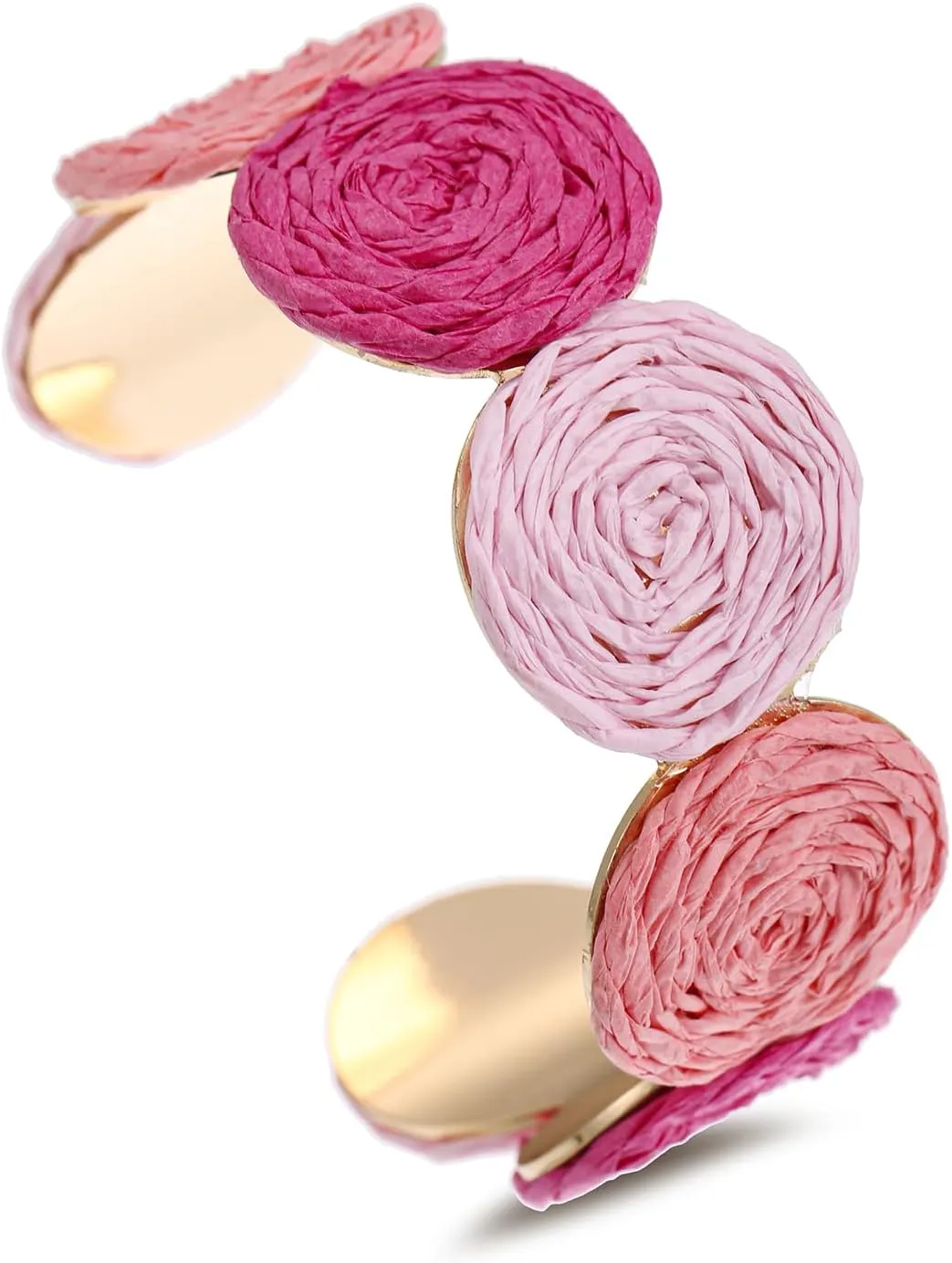 Raffia Multiple Circles Cuff Bracelet for Women, Handmade Colorful Round Bangle Geometric Adjustable Statement Bracelet