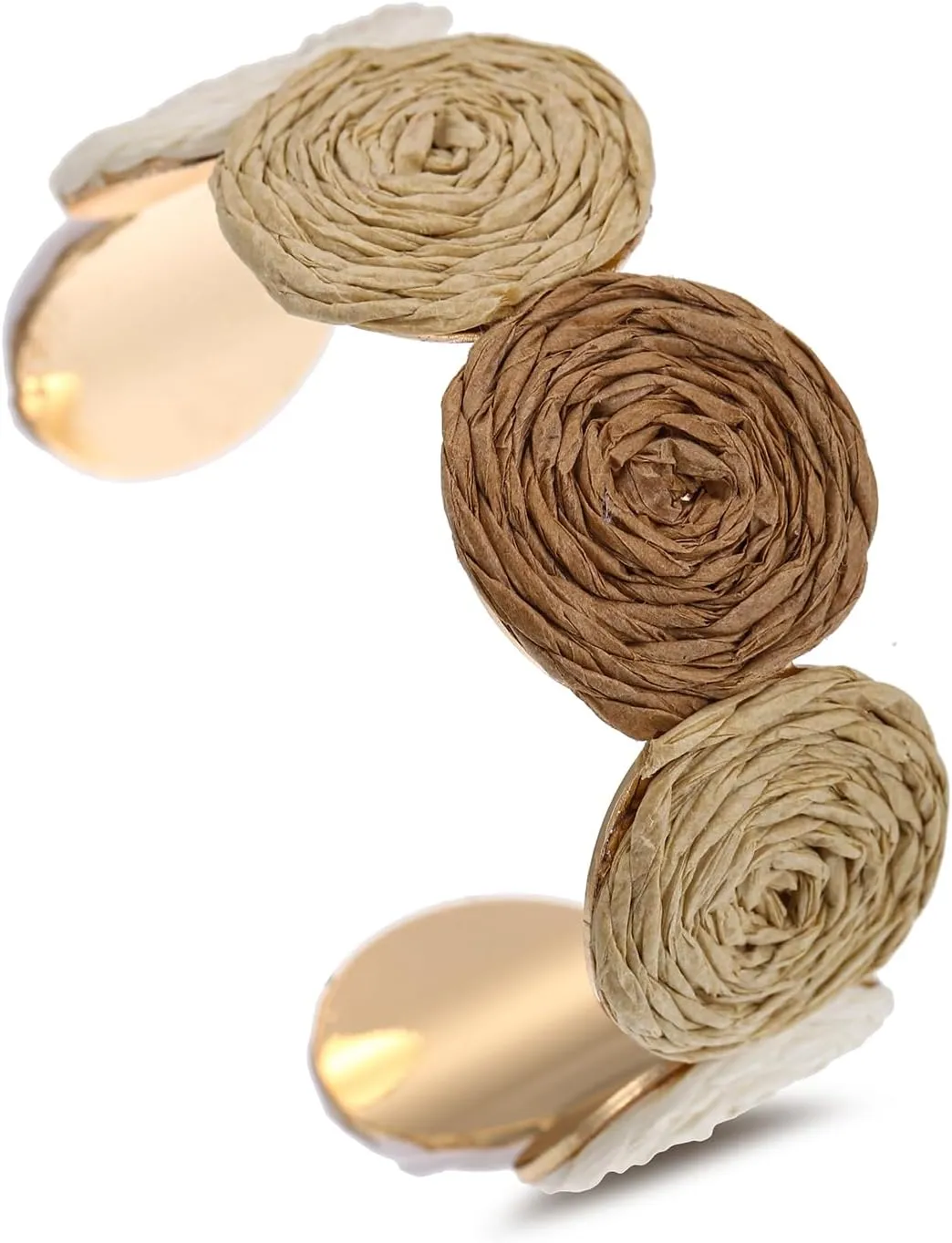 Raffia Multiple Circles Cuff Bracelet for Women, Handmade Colorful Round Bangle Geometric Adjustable Statement Bracelet