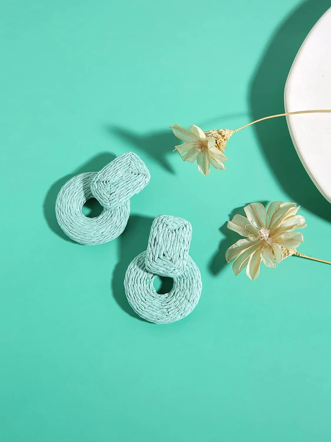 Raffia Round Earrings Statement Boho Wicker earring Drop Dangle Earrings Handmade Rattan Straw Fashion Statement bohemia Jewelry gift for Women Girls