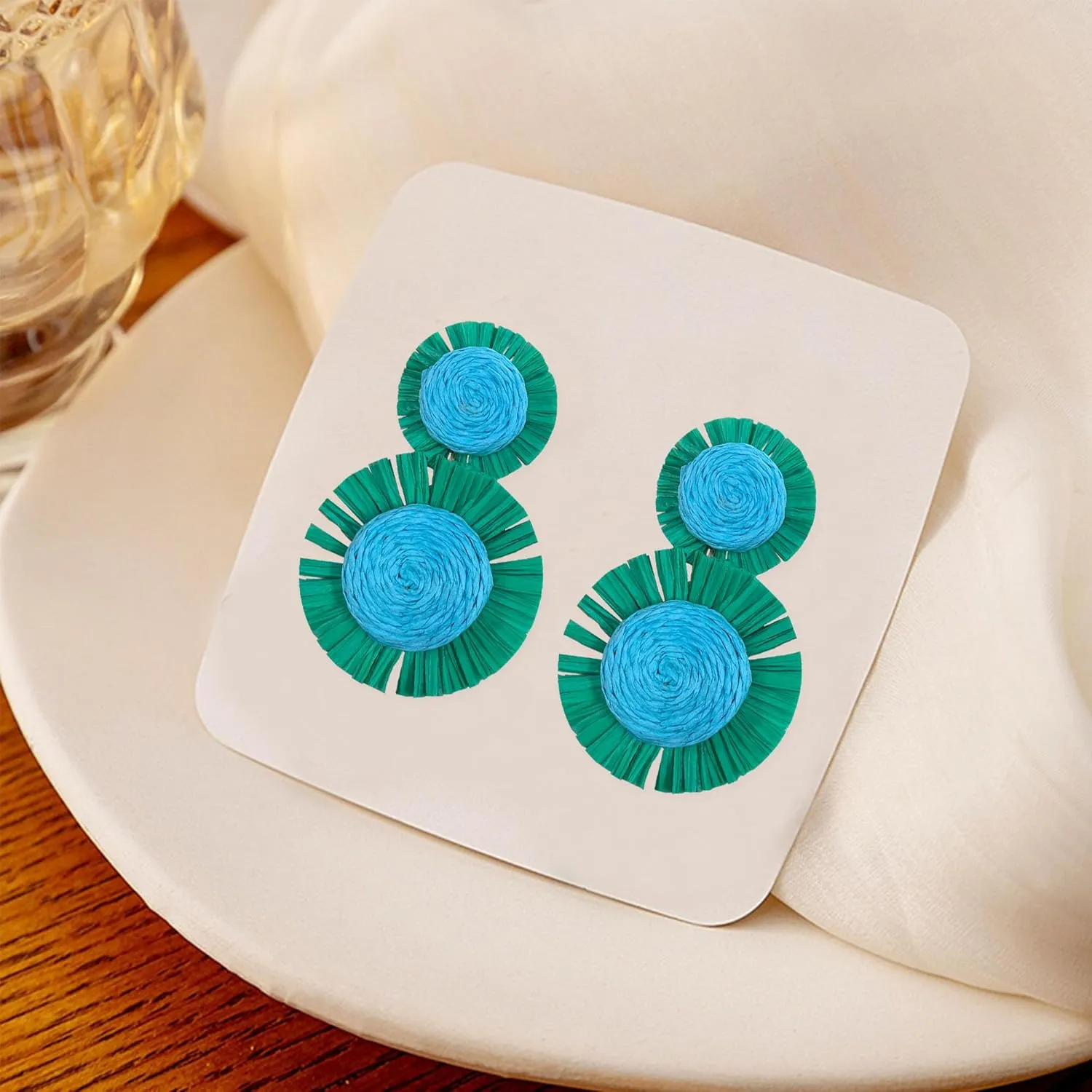 Rattan Stud Earrings for Women Handmade Lightweight Wicker Statement Straw Drop Dangle Earring