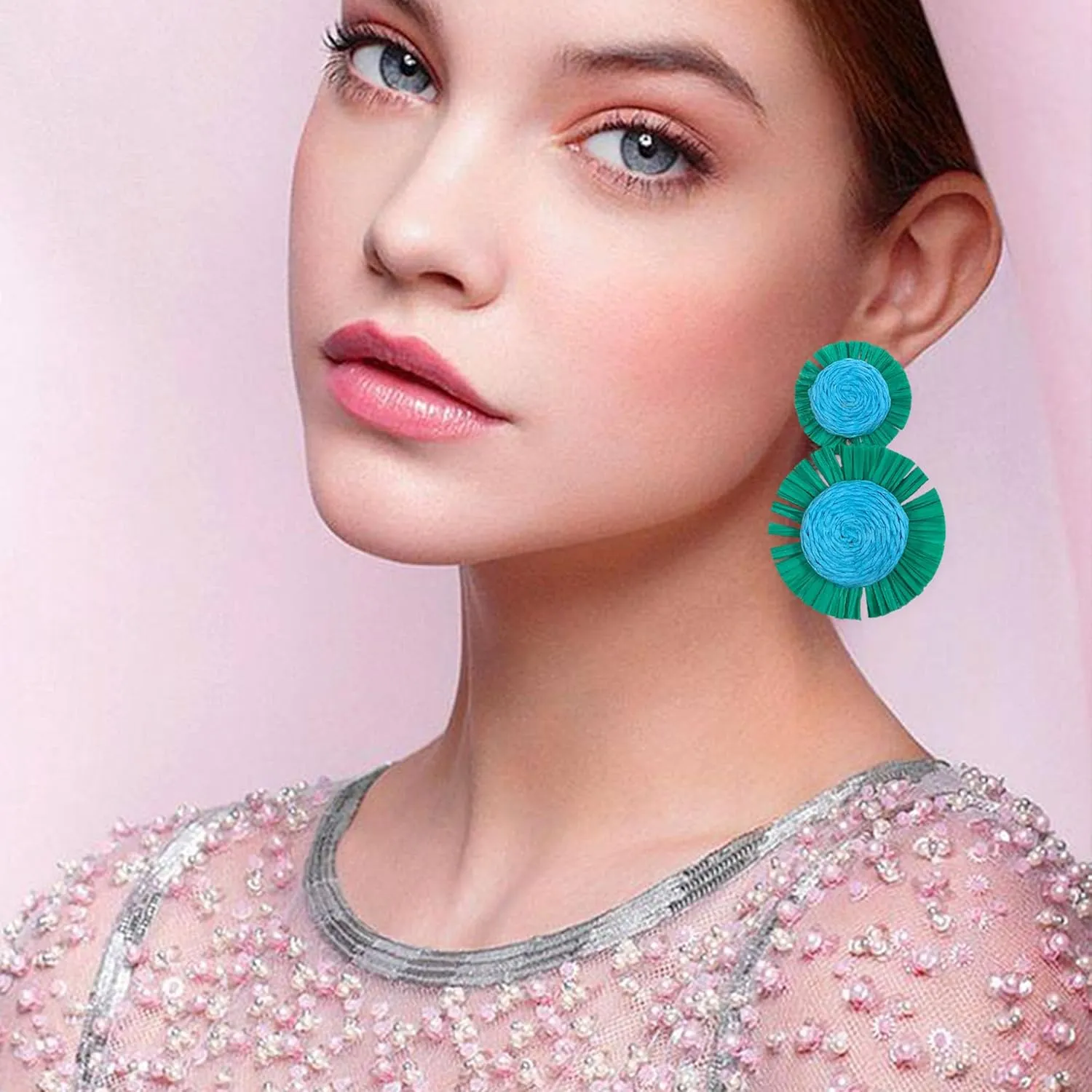 Rattan Stud Earrings for Women Handmade Lightweight Wicker Statement Straw Drop Dangle Earring