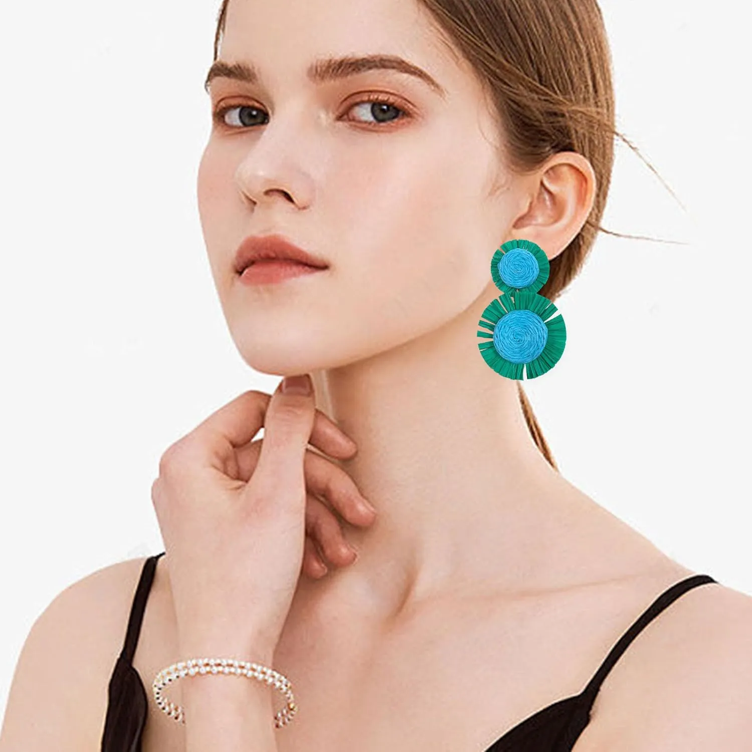 Rattan Stud Earrings for Women Handmade Lightweight Wicker Statement Straw Drop Dangle Earring
