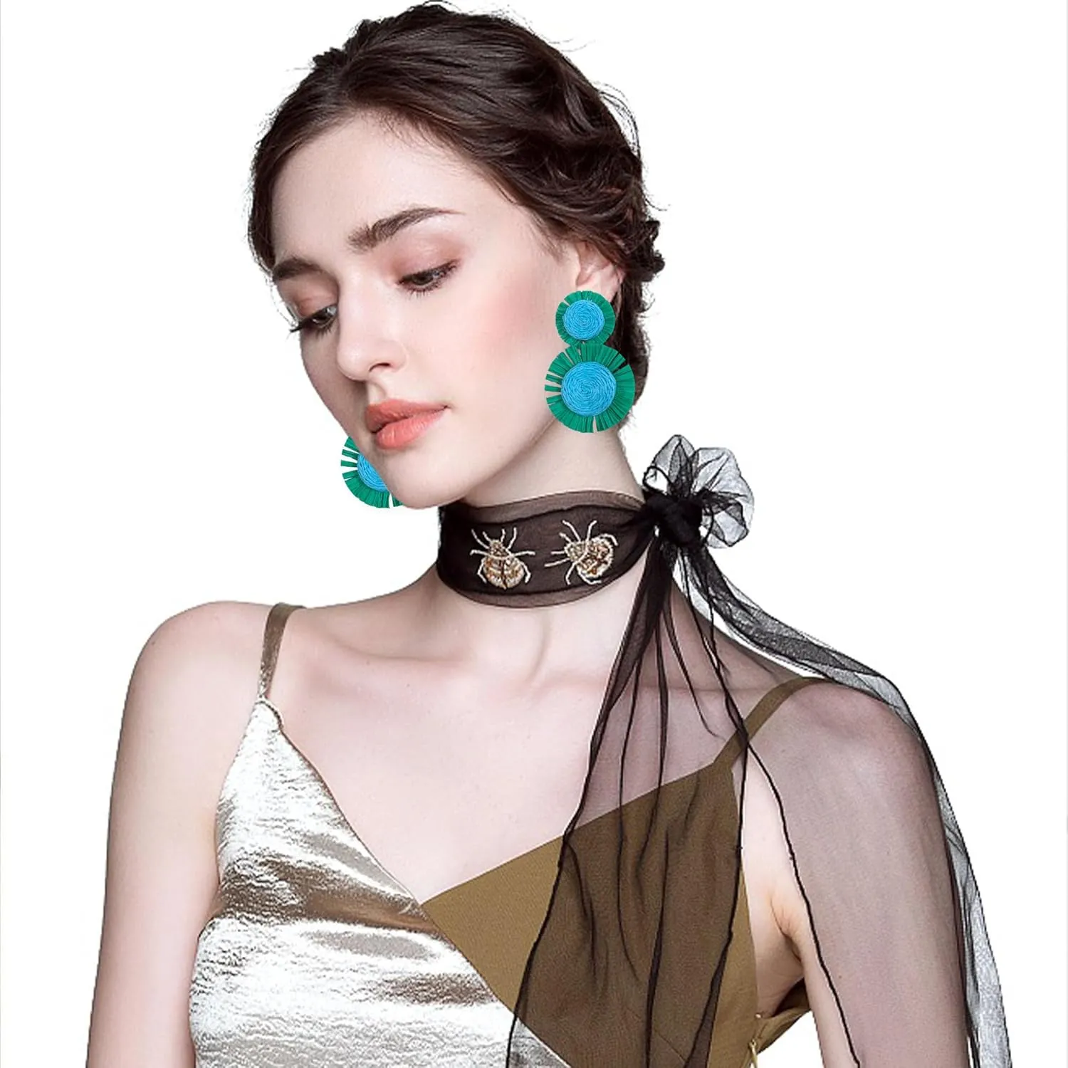 Rattan Stud Earrings for Women Handmade Lightweight Wicker Statement Straw Drop Dangle Earring