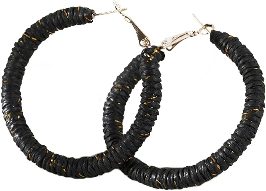 Rattan Wrap Big Circle Dangle Earrings Raffia Wrap Hoop Earrings for Women Handmade Woven Wicker Hoop Earrings Raffia Rattan Earrings Teen Girl Summer Fashion Jewelry