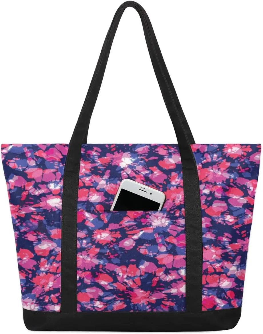 Red Tie-dye Tote Bag for Women Work Canvas Travel Tote Bags with Zipper Large Capacity Casual Handbag with Inner Pockets Reusable Shopping Shoulder Bag for Teacher Nurse