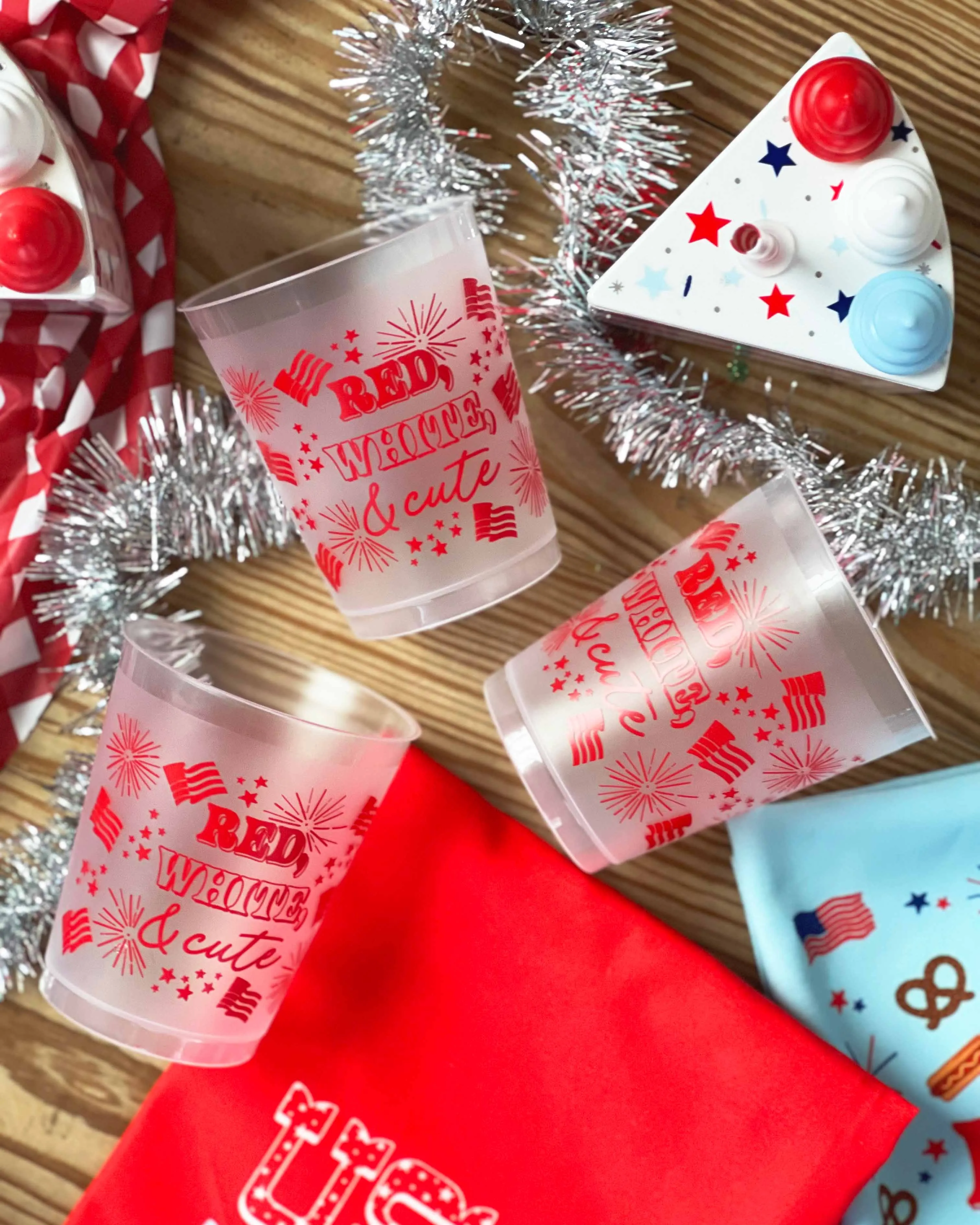 Red, White, & Cute Shatterproof Reusable Stackable Cups (Set of 10)