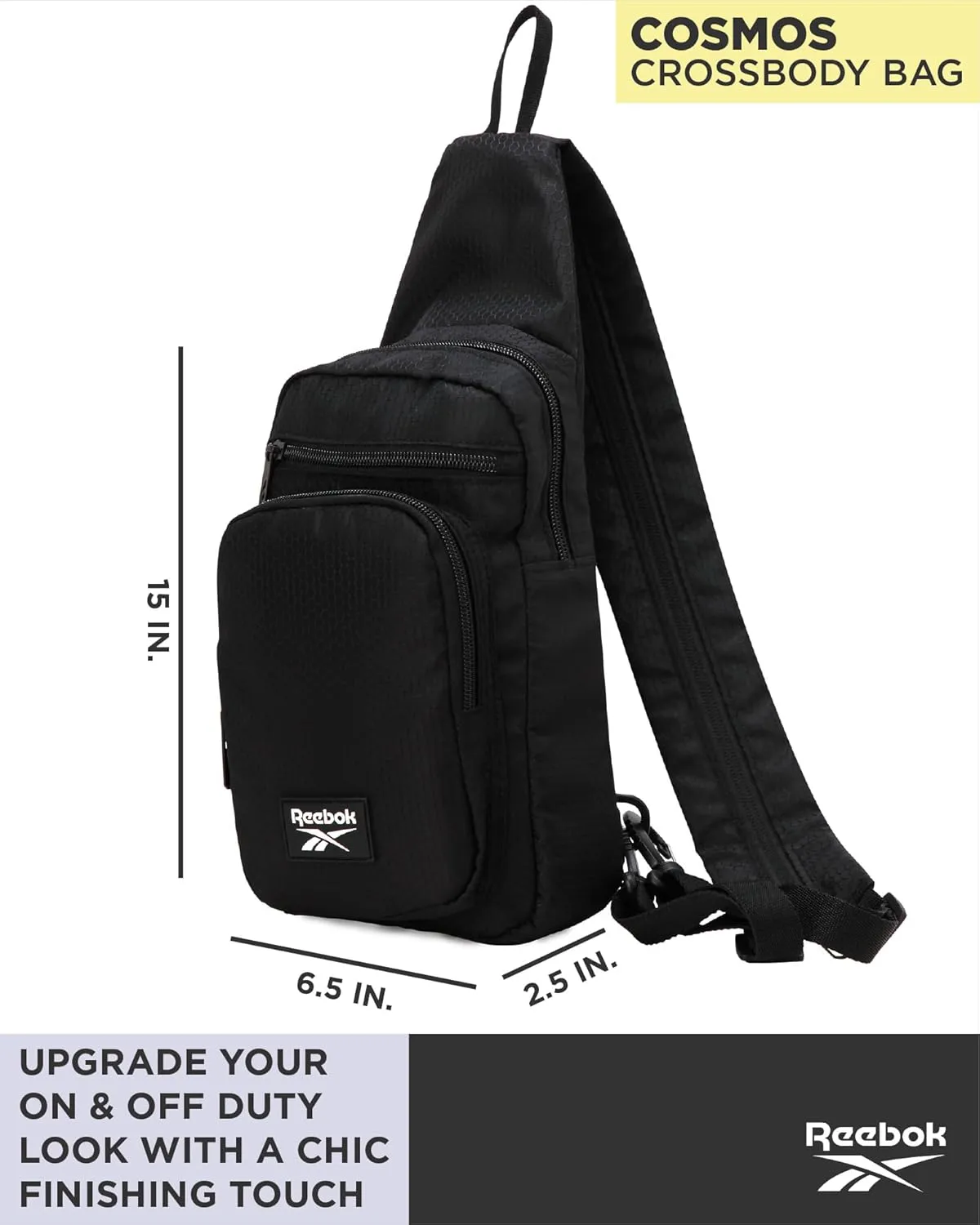 Reebok Unisex Crossbody Bag - Compact Sling Crossbody Bags for Women and Men with Convertible Strap for Gym and Travel, Size,
