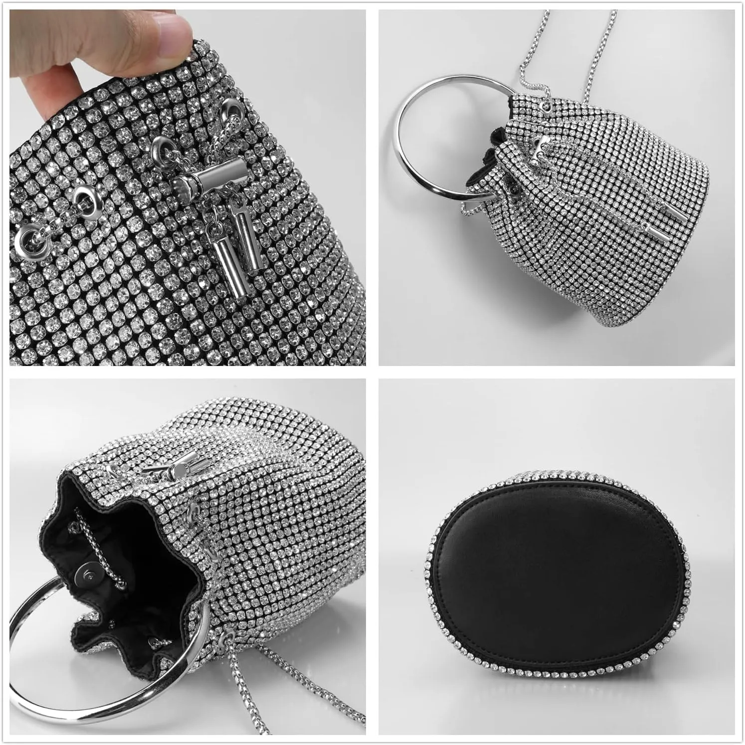 Rhinestone Purse Silver Evening Bag Sparkly Purse Silver Bags for Women