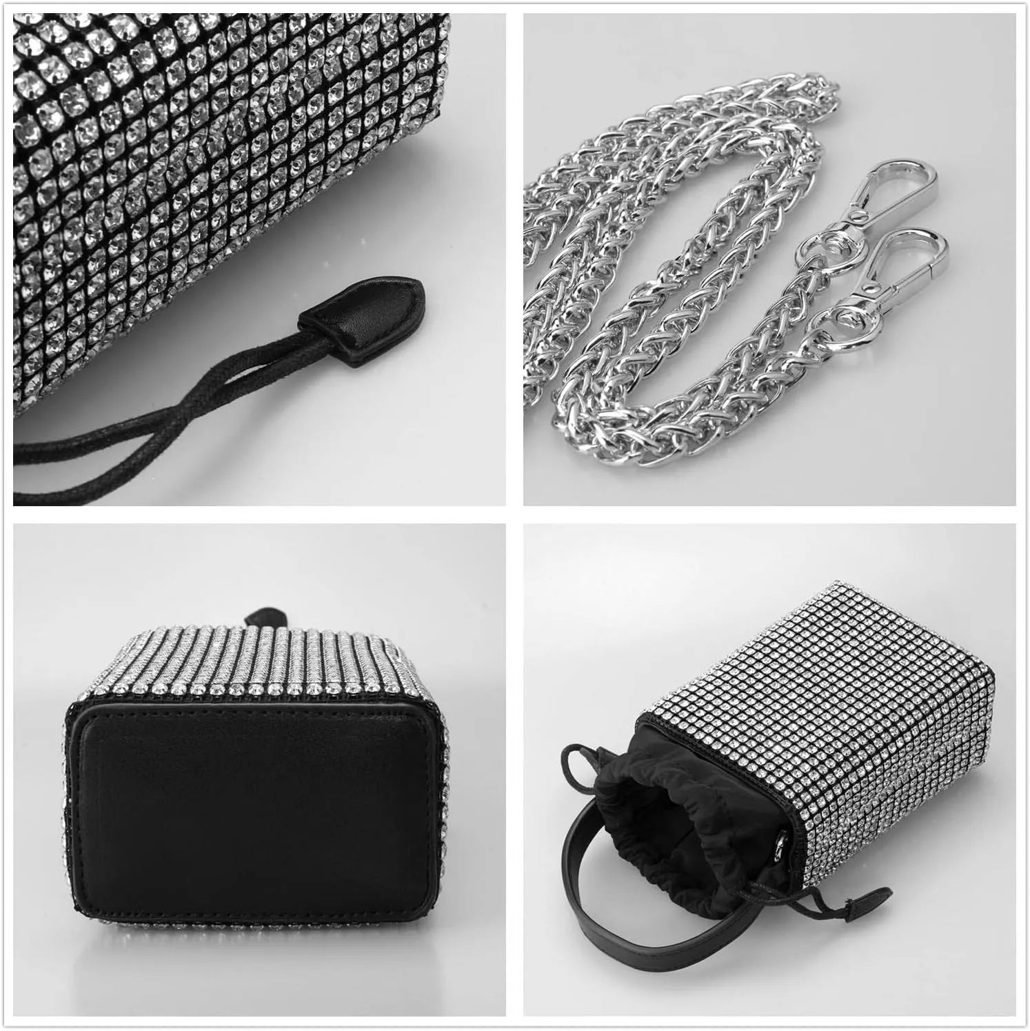 Rhinestone Purse Silver Evening Bag Sparkly Purse Silver Bags for Women