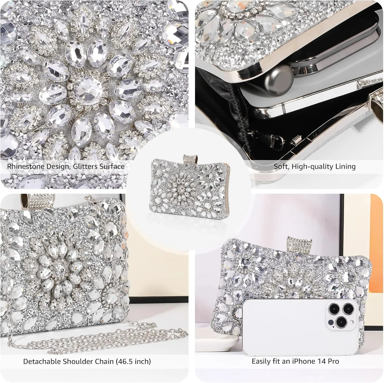Rhinestone Purses for Women Rhinestone Evening Bag for Wedding Clutch Luxury Handbags Crossbody Bag for Party Prom