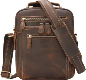 Ringsun Small Leather Men's Purse, Messenger Bag for Men with Zipper, Crossbody Shoulder Bag, RS30