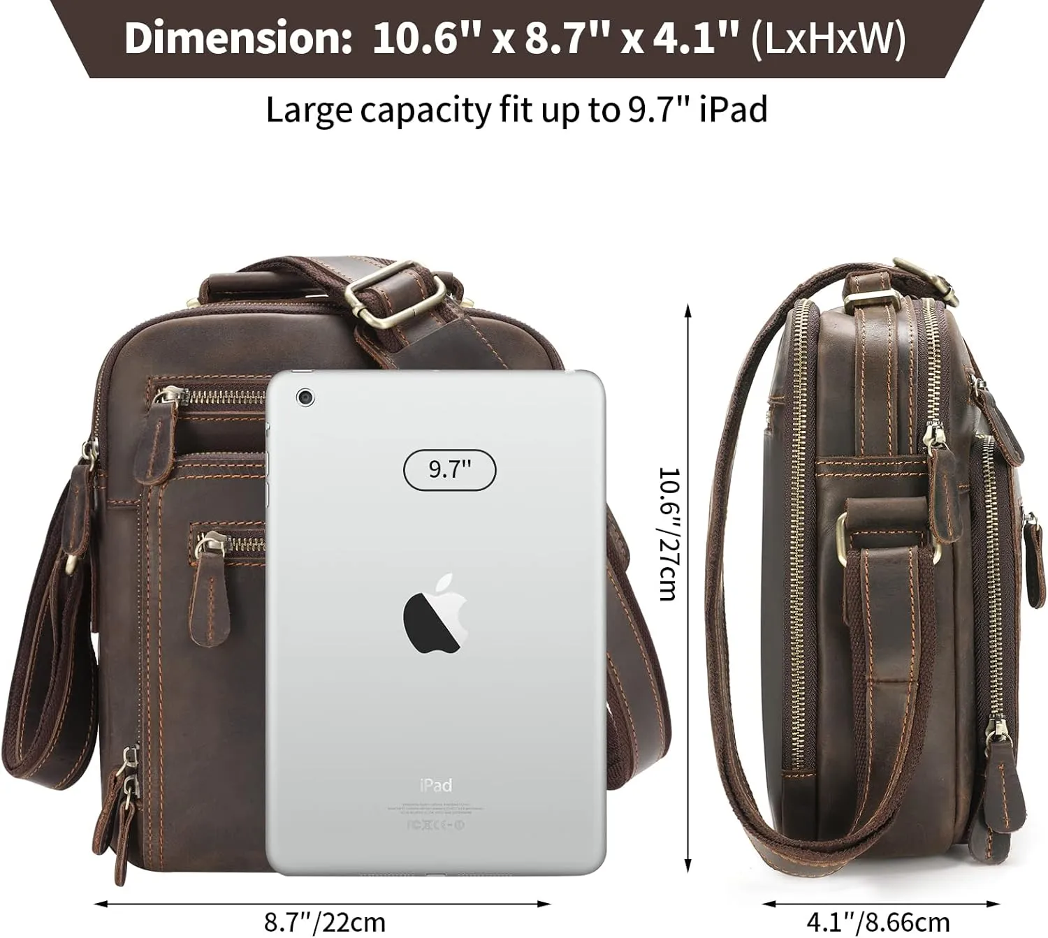 Ringsun Small Leather Men's Purse, Messenger Bag for Men with Zipper, Crossbody Shoulder Bag, RS30