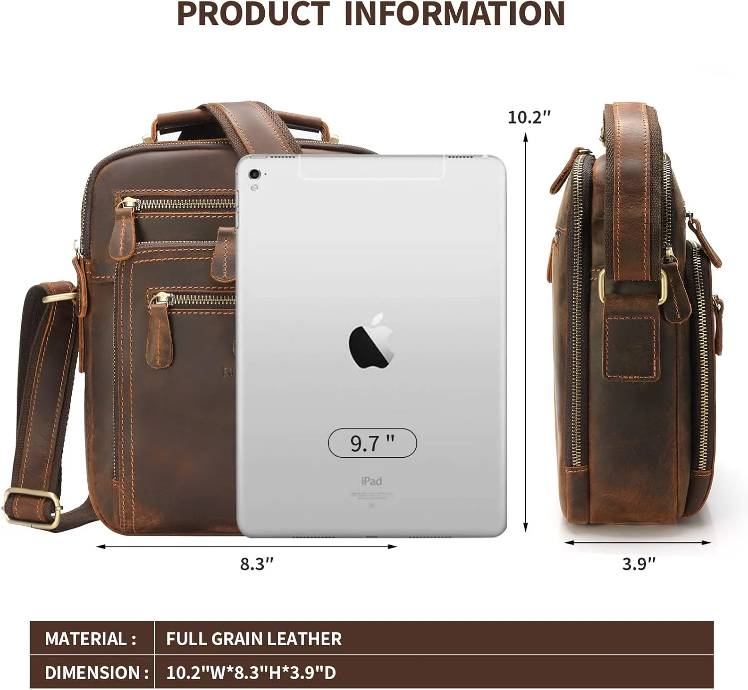 Ringsun Small Leather Men's Purse, Messenger Bag for Men with Zipper, Crossbody Shoulder Bag, RS30