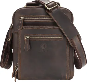 Ringsun Small Leather Men's Purse, Messenger Bag for Men with Zipper, Crossbody Shoulder Bag, RS30