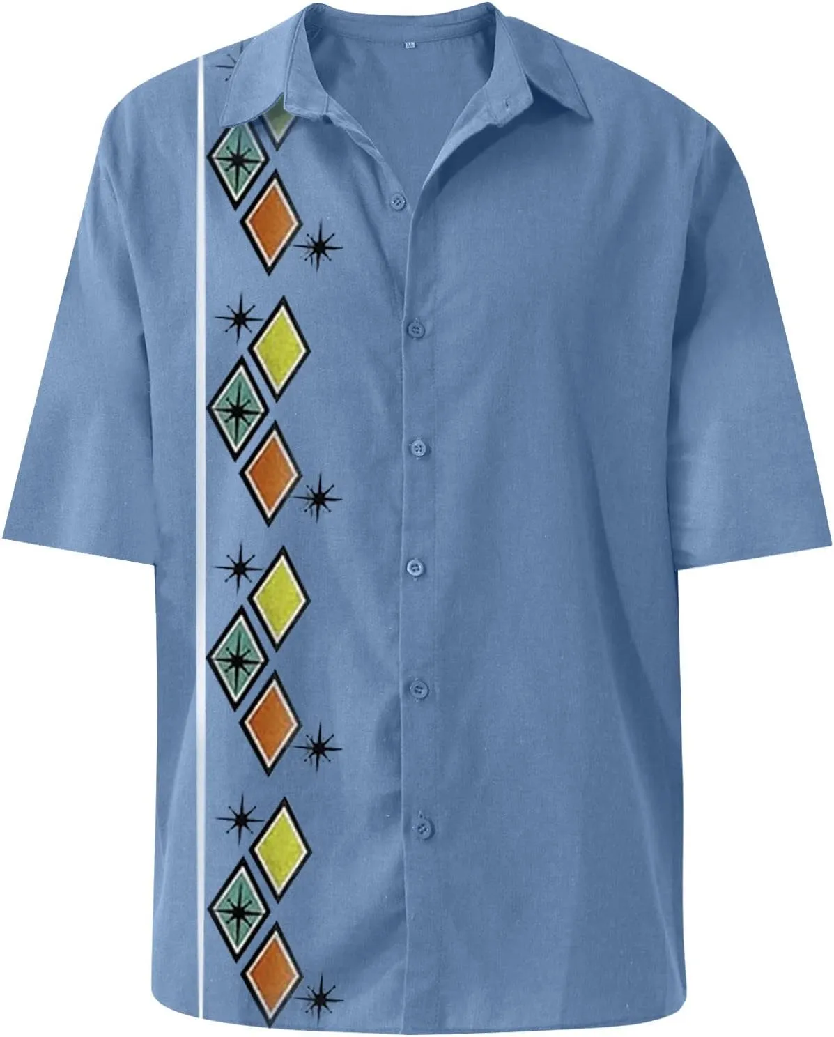 RTRDE Men's Casual Button-Down Shirts Casual Cotton Linen Solid Color Short Sleeve Shirts Loose Casual Shirts