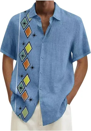 RTRDE Men's Casual Button-Down Shirts Casual Cotton Linen Solid Color Short Sleeve Shirts Loose Casual Shirts