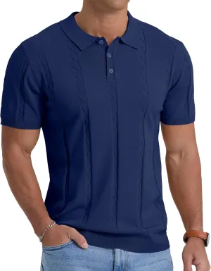 Sailwind Mens Knit Polo Shirts Short Sleeve Ribbed Textured Polo Shirt Casual Golf Shirts Collared T Shirt