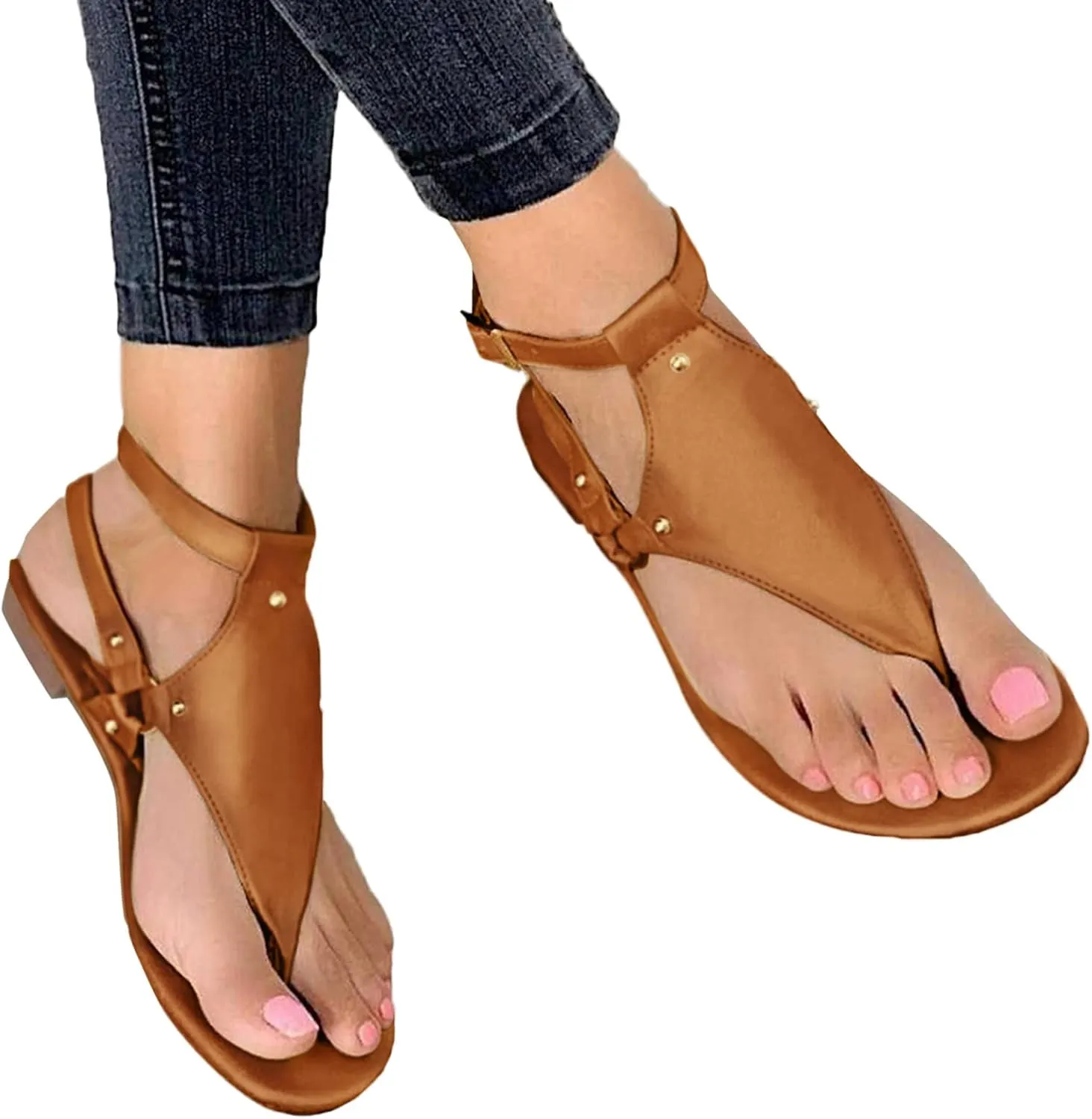 Sandals For Women 2024 Thong Sandals For Women Orthodontic Open Toe Shoes Beach Flats Ladies Buckle Strap Flip Flops Slides
