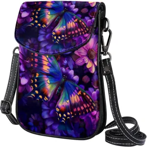 Satchel Bag Colorful Butterfly With Vibrant Wings Blossom Flowers Purse Crossbody Leather Messenger Bag For Women