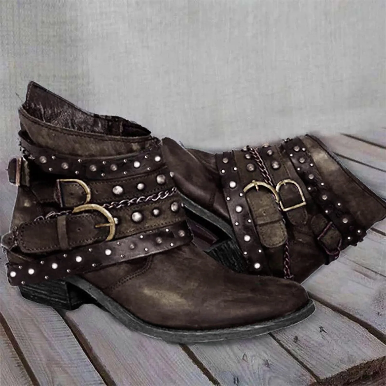 SBGMoSJ Ankle Boots Wedge for Women Leather High Heel Ankle Boots for Women Sexy Blowfish Wedge Booties for Women Short Brown Winter Boots for Women Botas Para Mujer Elegantes Bajitas