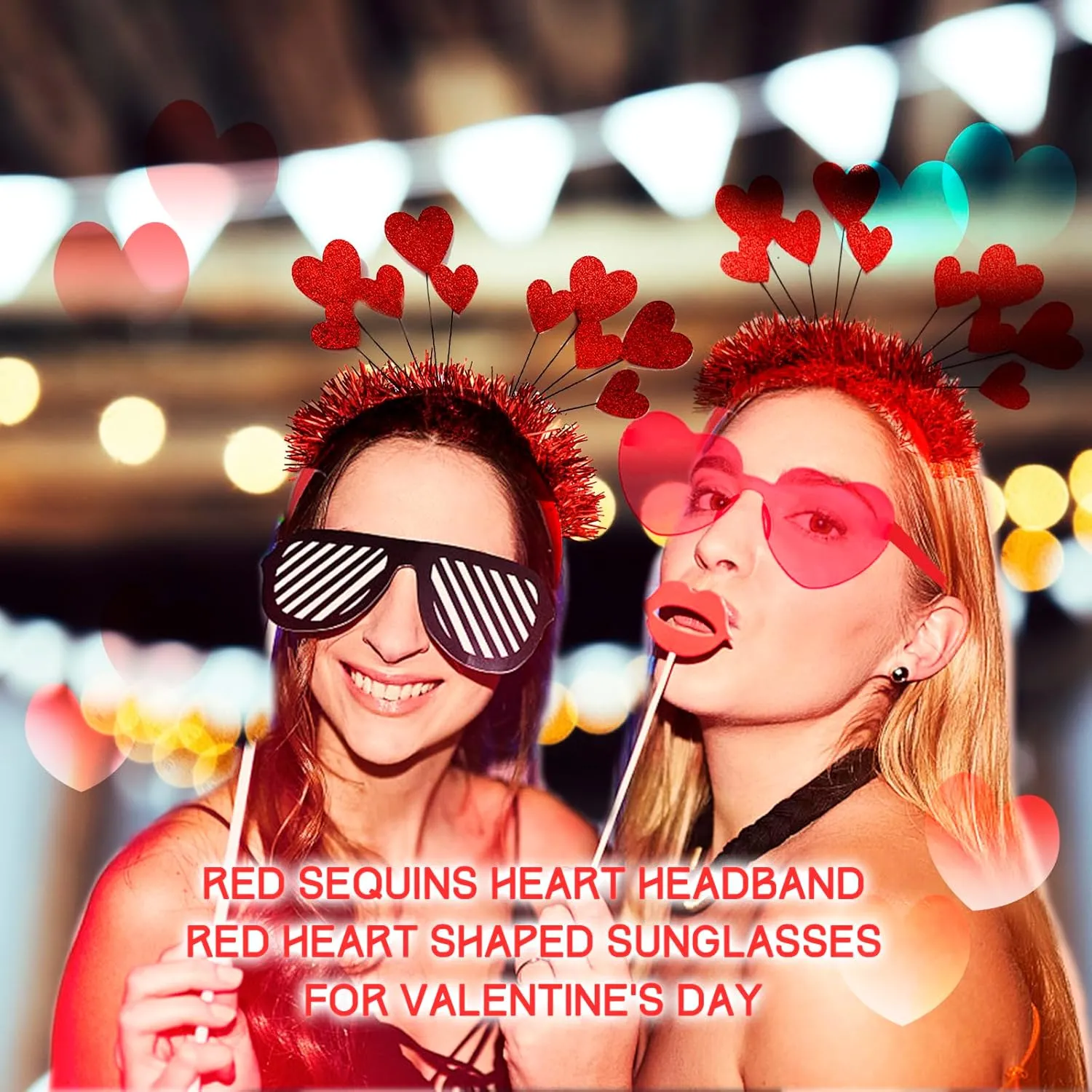Sequin Love Heart Boppers Headbands Heart Sunglasses, Perfect Hair Accessories for Wedding Birthday