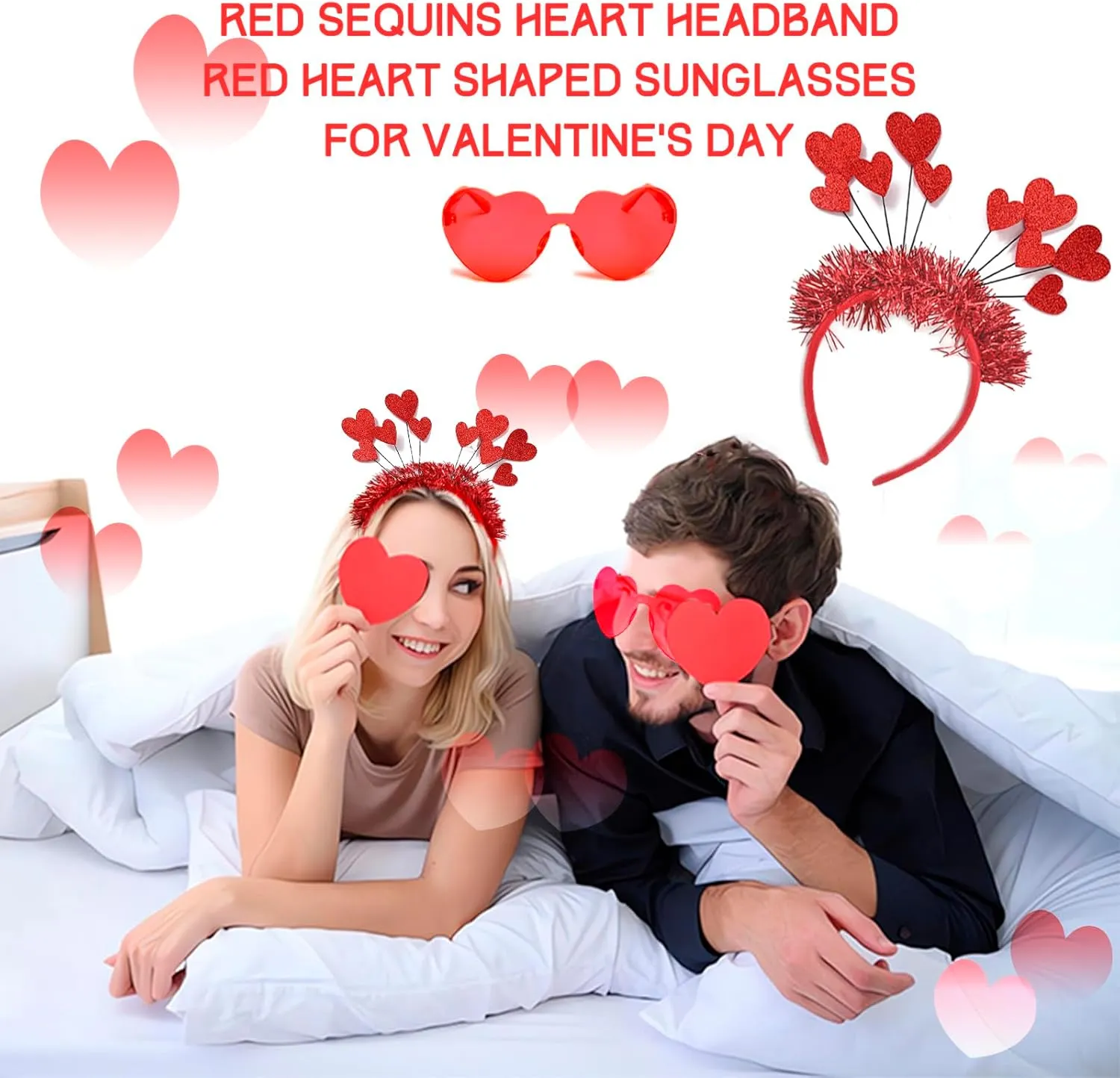 Sequin Love Heart Boppers Headbands Heart Sunglasses, Perfect Hair Accessories for Wedding Birthday