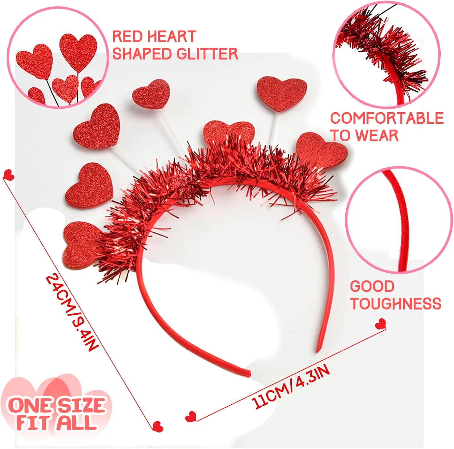 Sequin Love Heart Boppers Headbands Heart Sunglasses, Perfect Hair Accessories for Wedding Birthday