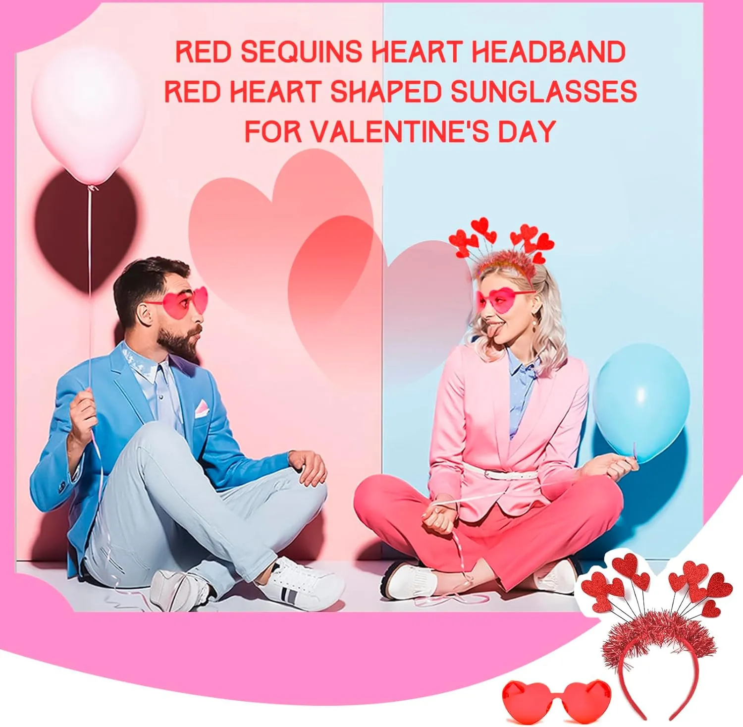 Sequin Love Heart Boppers Headbands Heart Sunglasses, Perfect Hair Accessories for Wedding Birthday