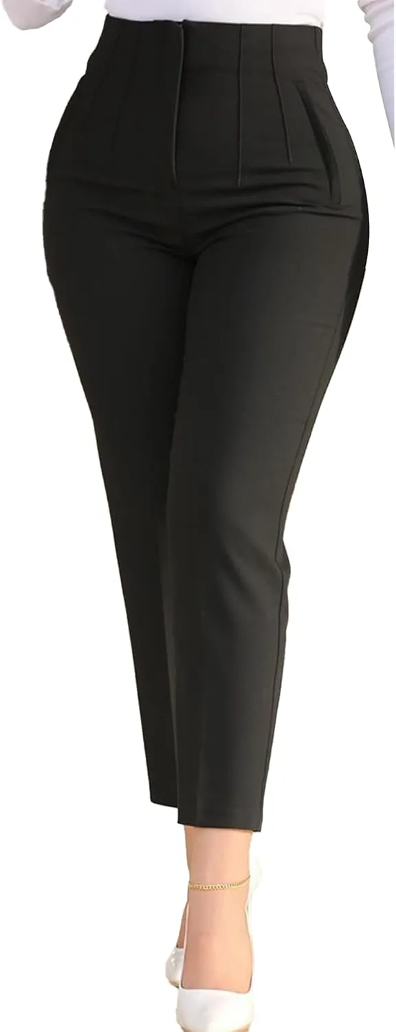 Sexyshine Women's Pleated High Waist Blazer Pants Straight Leg Loose Fit Business Work Office Lady Trousers with Pocket