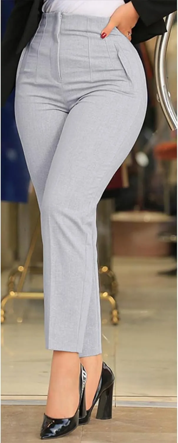 Sexyshine Women's Pleated High Waist Blazer Pants Straight Leg Loose Fit Business Work Office Lady Trousers with Pocket
