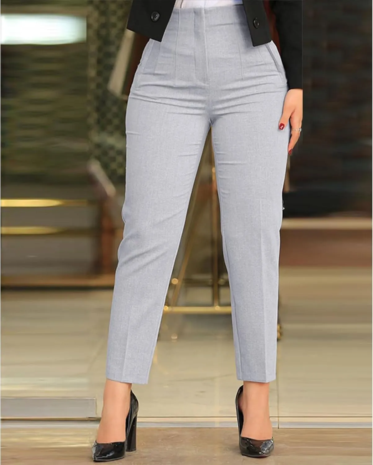 Sexyshine Women's Pleated High Waist Blazer Pants Straight Leg Loose Fit Business Work Office Lady Trousers with Pocket