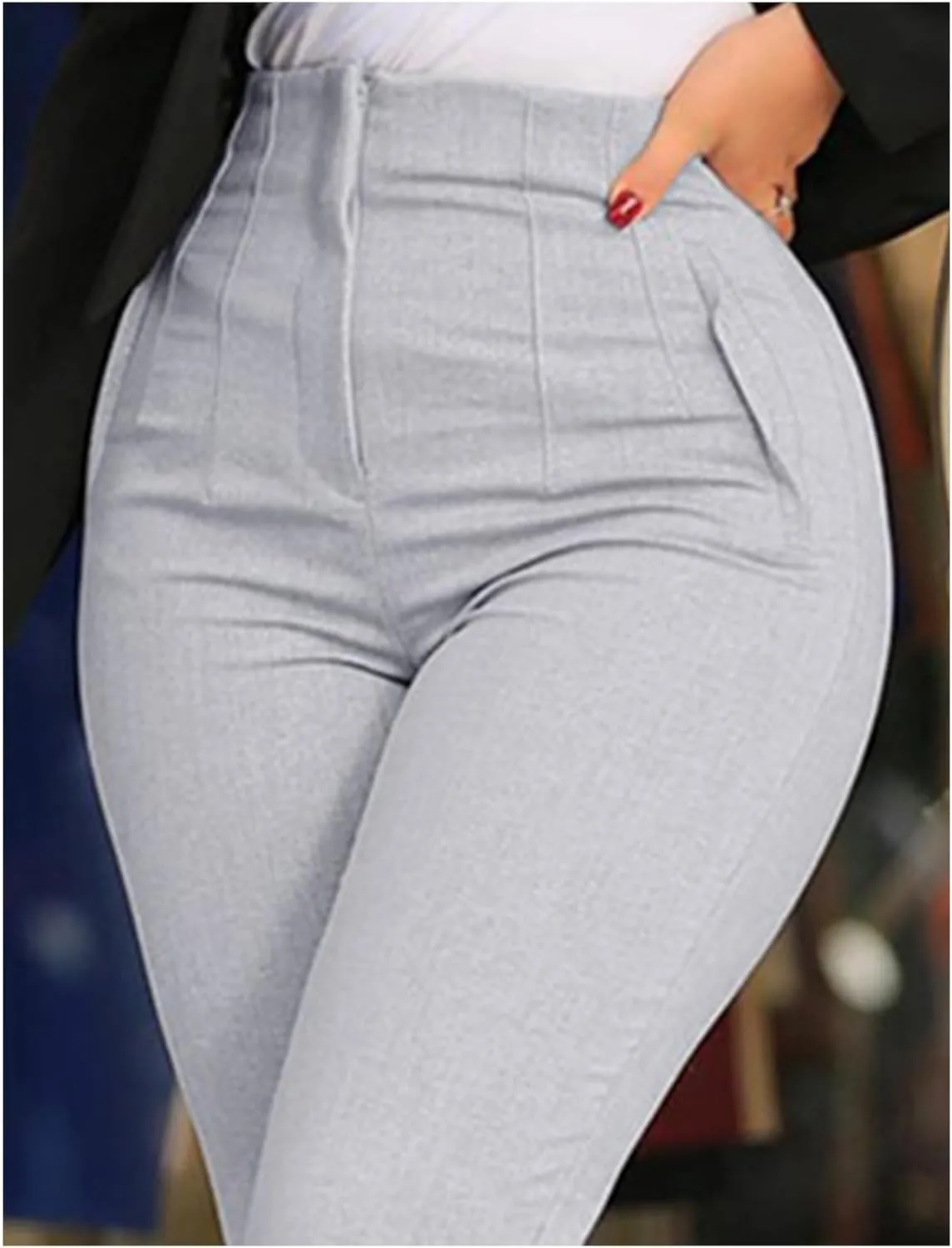Sexyshine Women's Pleated High Waist Blazer Pants Straight Leg Loose Fit Business Work Office Lady Trousers with Pocket