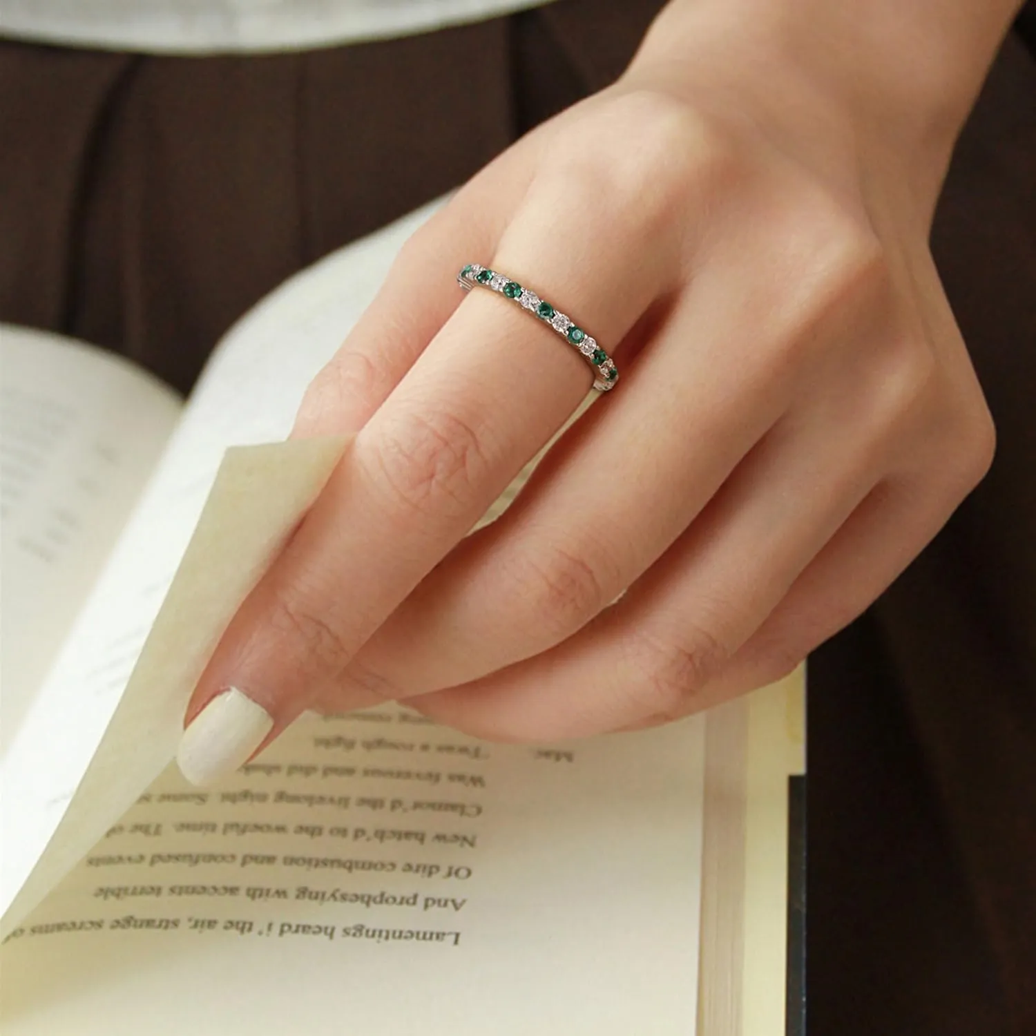 SHINYSO 925 Sterling Silver Rings for Women Thin Stacking Birthstone Ring Full Cubic Zirconia Eternity Engagement Wedding Band Size 4-10