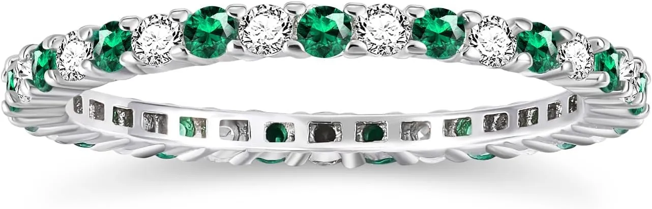 SHINYSO 925 Sterling Silver Rings for Women Thin Stacking Birthstone Ring Full Cubic Zirconia Eternity Engagement Wedding Band Size 4-10