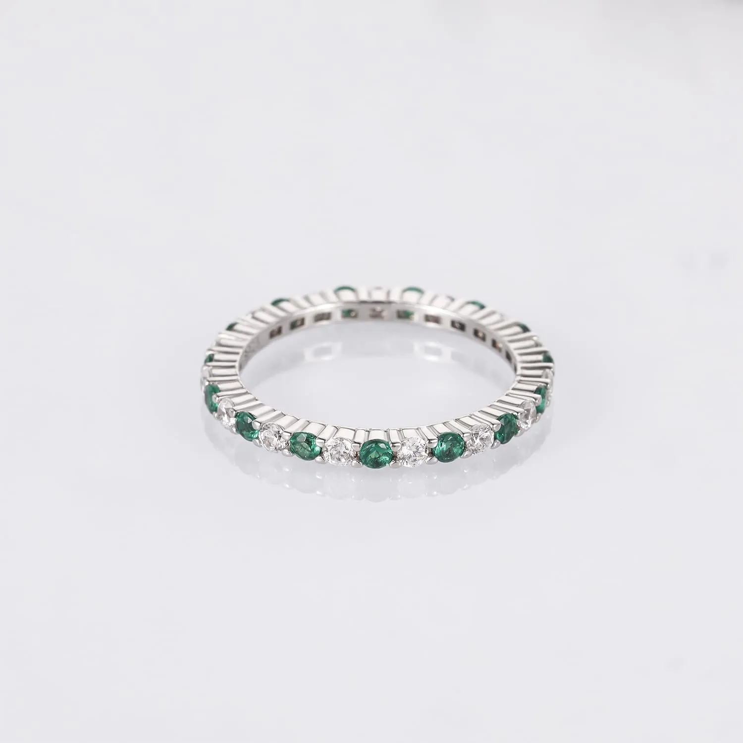 SHINYSO 925 Sterling Silver Rings for Women Thin Stacking Birthstone Ring Full Cubic Zirconia Eternity Engagement Wedding Band Size 4-10