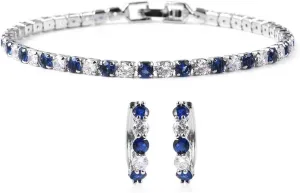 Shop LC Blue Cubic Zirconia Tennis Bracelet Hoop Earrings Costume Jewelry Costume Jewelry Set for Women Created Sapphire Jewelry Christmas Mothers Day Gifts for Her Size 7"