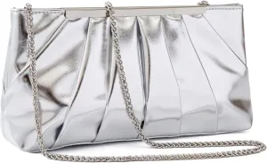 Silver Clutch Purse Dressy Pleated Formal Evening Bag Simple Classy Handbag for Women