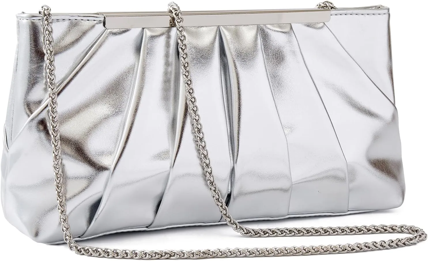 Silver Clutch Purse Dressy Pleated Formal Evening Bag Simple Classy Handbag for Women
