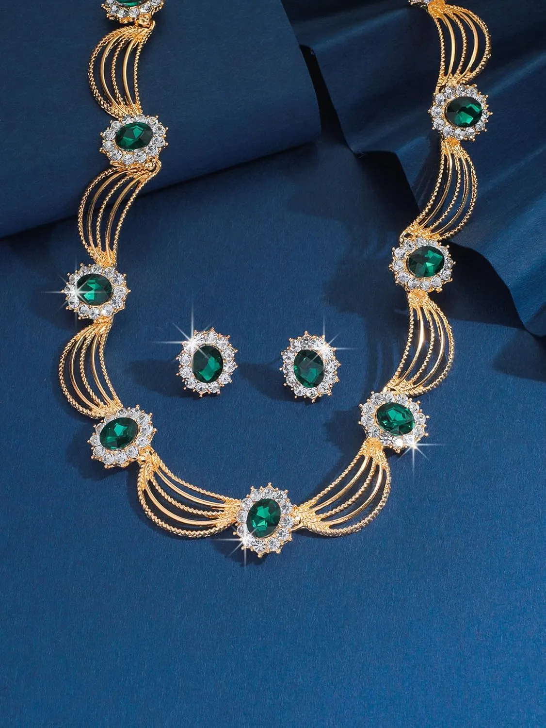 Sither Party Jewelry Set for Women Fashion Crystal Necklace Earrings Jewelry Set for Prom Wedding Dress