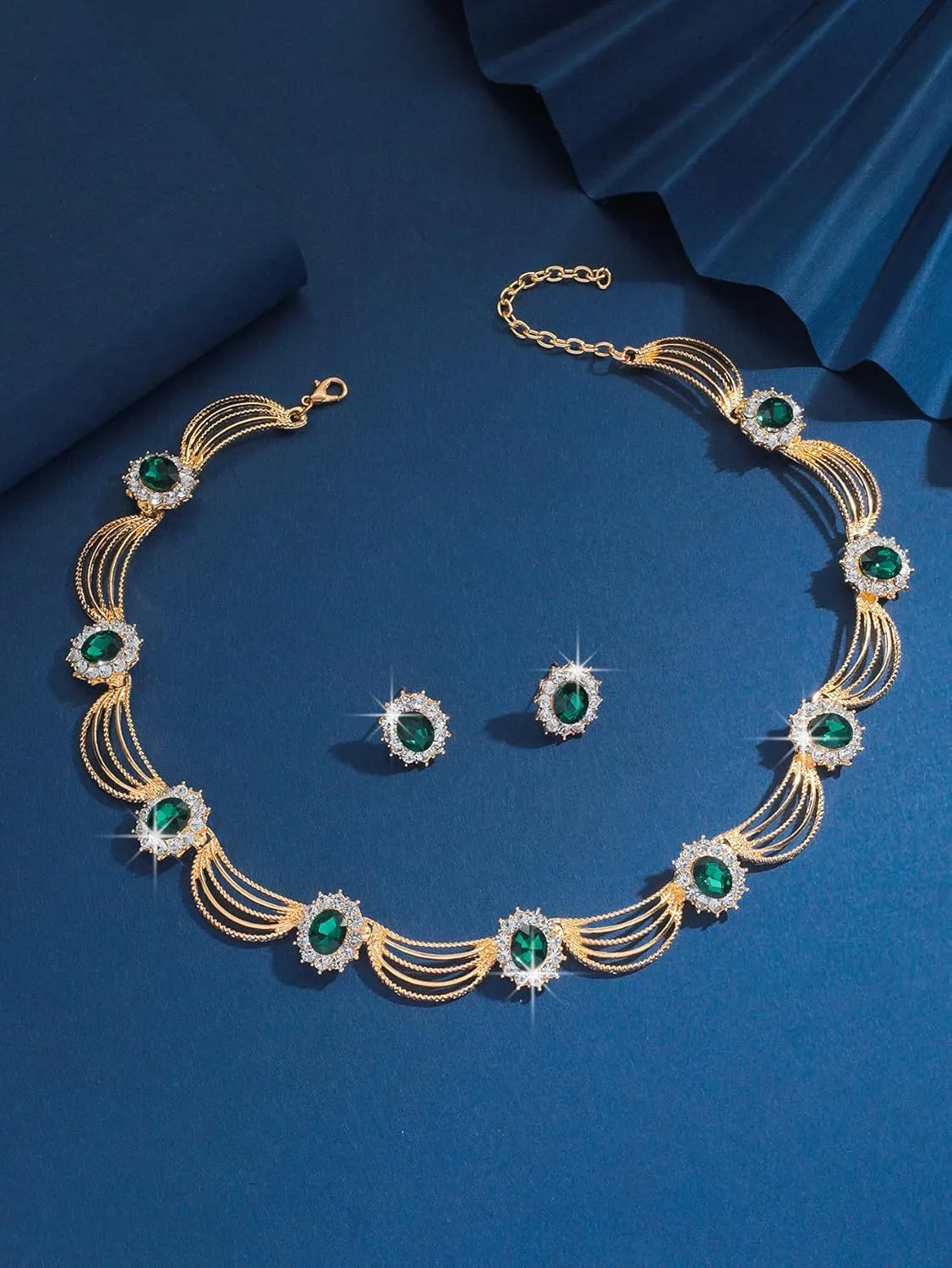 Sither Party Jewelry Set for Women Fashion Crystal Necklace Earrings Jewelry Set for Prom Wedding Dress