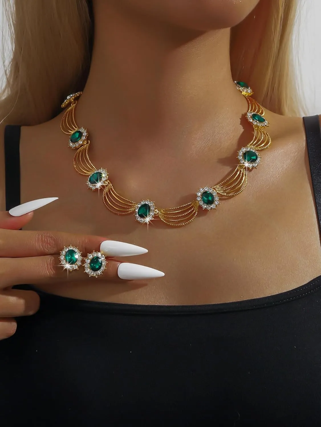 Sither Party Jewelry Set for Women Fashion Crystal Necklace Earrings Jewelry Set for Prom Wedding Dress