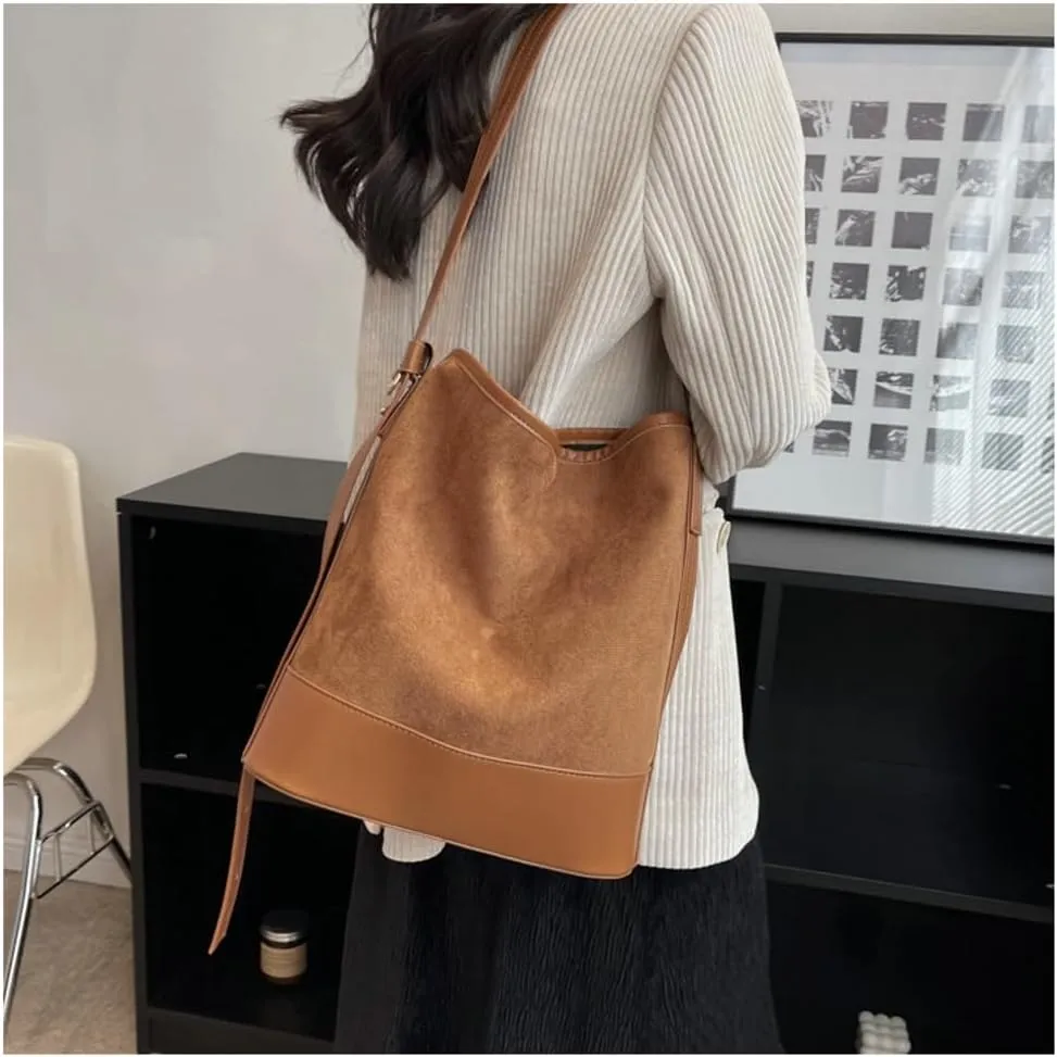 Slouchy Suede Boho Bucket Bag Women Corduroy Satchels Crescent Shoulder Bag Crossbody Purse Top-handle Tote Handbag 2024