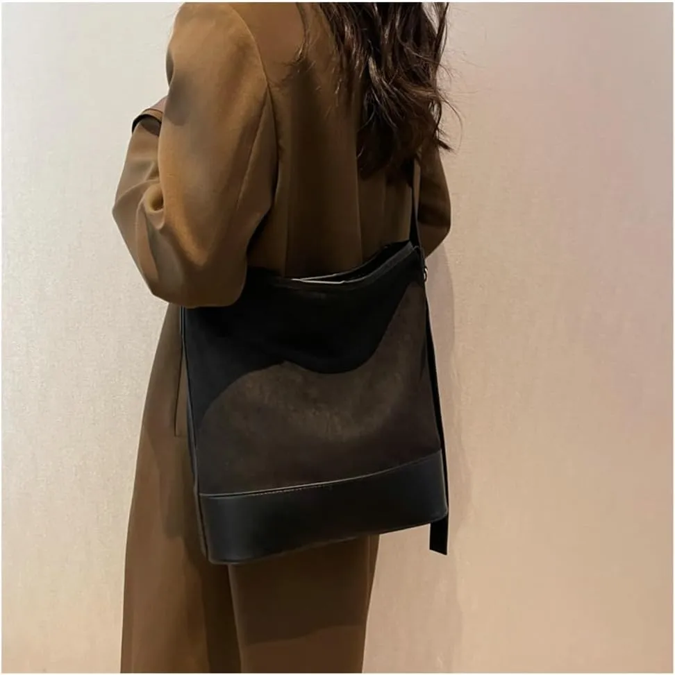 Slouchy Suede Boho Bucket Bag Women Corduroy Satchels Crescent Shoulder Bag Crossbody Purse Top-handle Tote Handbag 2024
