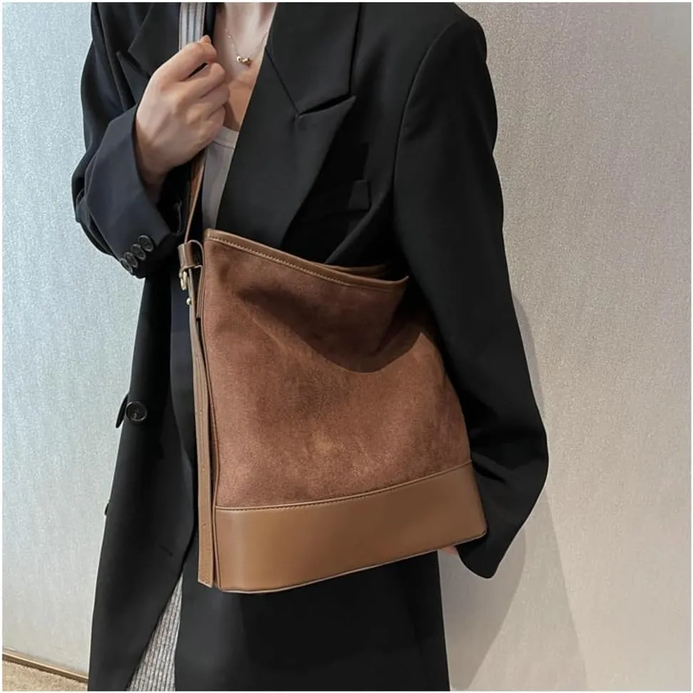 Slouchy Suede Boho Bucket Bag Women Corduroy Satchels Crescent Shoulder Bag Crossbody Purse Top-handle Tote Handbag 2024