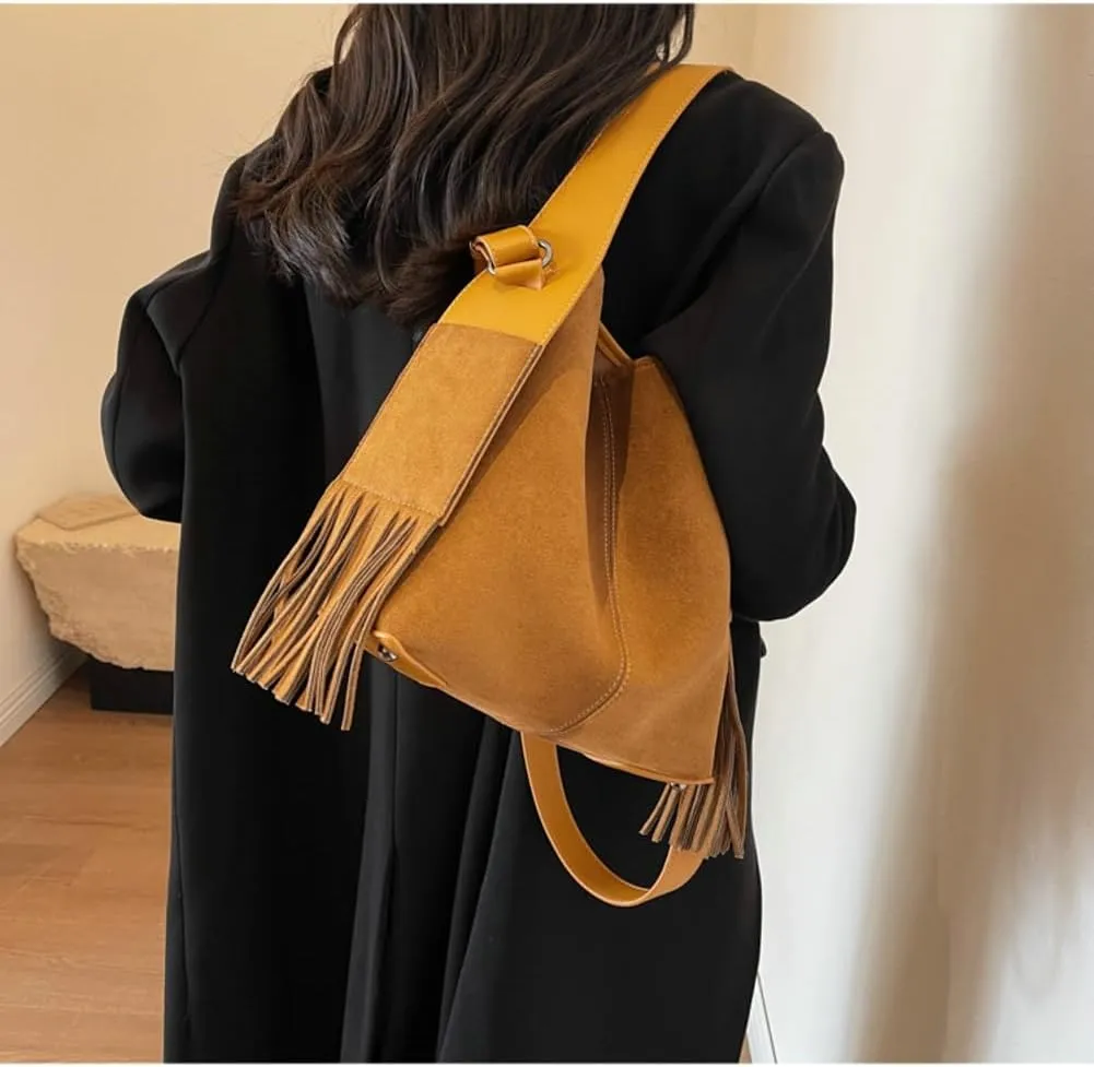 Slouchy Suede Bucket Bag Women Trendy Corduroy Boho Satchels Shoulder Bag Crossbody Purse Top-handle Tote Handbag 2024