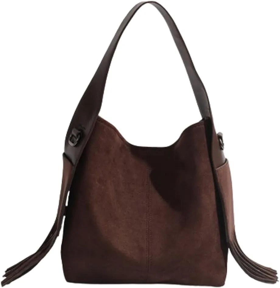 Slouchy Suede Bucket Bag Women Trendy Corduroy Boho Satchels Shoulder Bag Crossbody Purse Top-handle Tote Handbag 2024