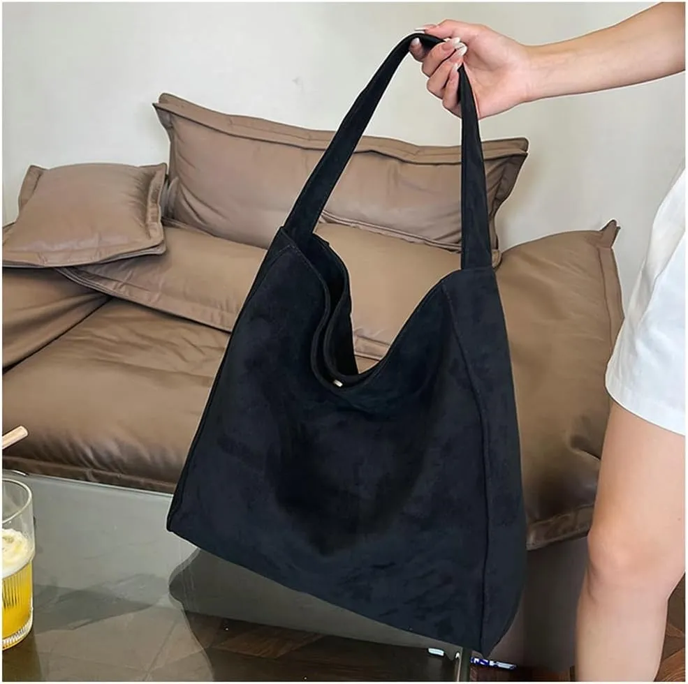 Slouchy Suede Tote Bag Women Trendy Corduroy Boho Satchels Shoulder Bag Crossbody Purse Travel Top-handle Tote Handbag