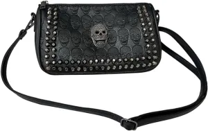 Small Women Classic Skull Crossbody Bag Vintage Gothic Clutch Purse Printing Shoulder Bag Rivets Handbag Black